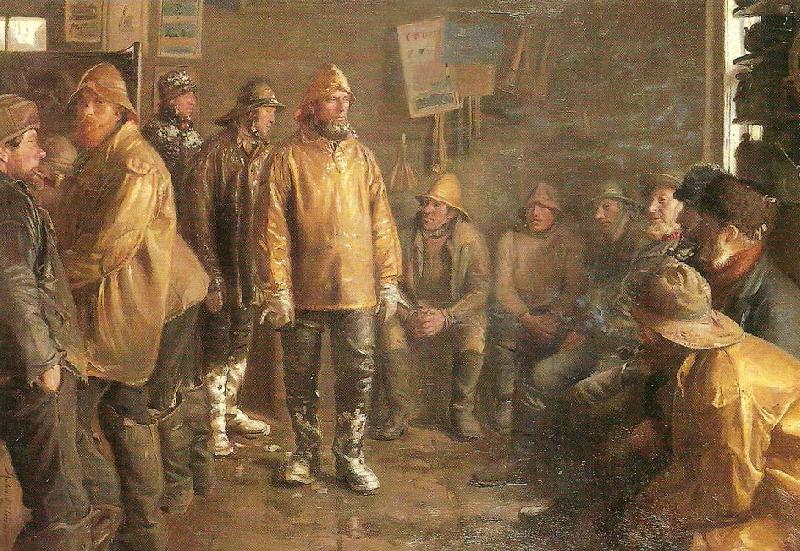 Michael Ancher i kobmandens bod en vinterdag, nar der ikke fiskes oil painting picture